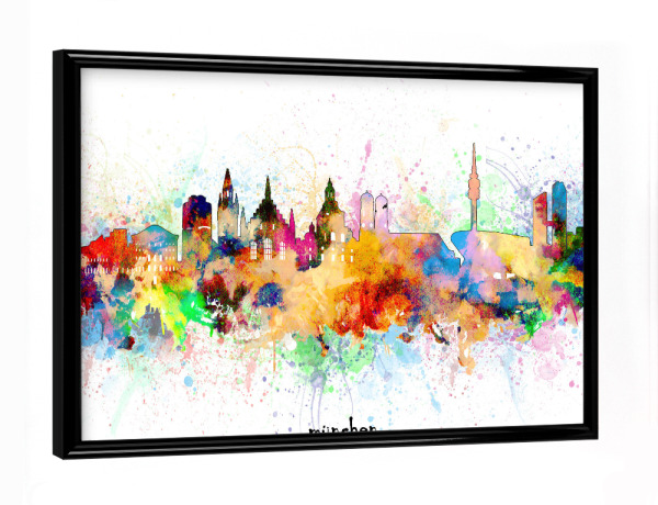Poster mit schwarzem Rahmen "Munich skyline artistic" artboxONE - Städte,Städte / München