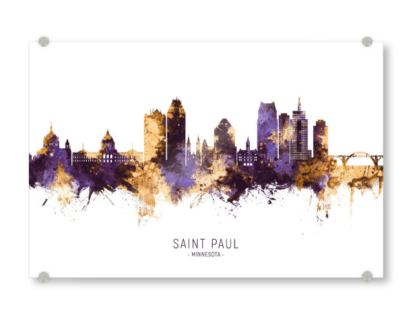 Acrylglasbild "Saint Paul Skyline PurpleGold" artboxONE - Städte - Saint paul,Minnesota,Skyline,Cityscape,Stadtbild,Watercolor,Painting,Usa,City