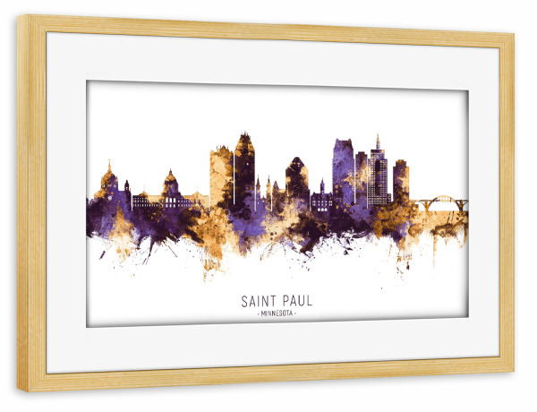 Poster mit Rahmen kiefer "Saint Paul Skyline PurpleGold" artboxONE - Städte