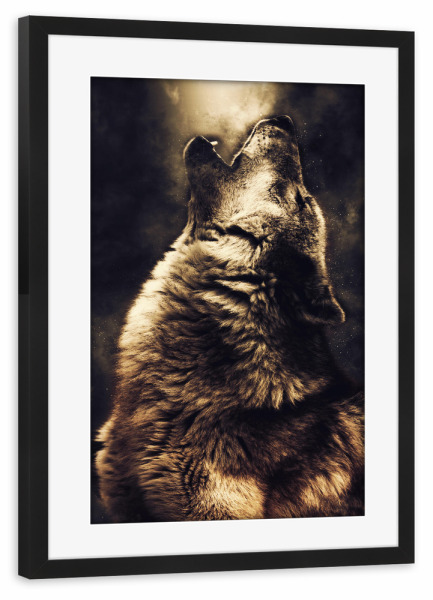 Poster mit Rahmen schwarz "Howling Wolf (matart)" artboxONE - Tiere - Wolf,Wolves,Animal,Animals,Wild,Nature