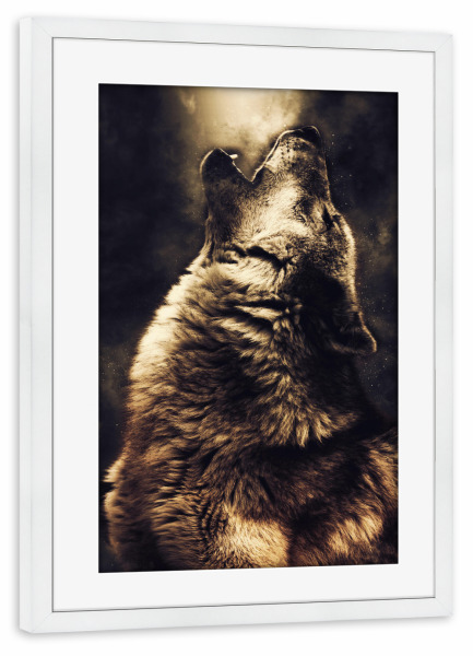 Poster mit Rahmen weiß "Howling Wolf (matart)" artboxONE - Tiere - Wolf,Wolves,Animal,Animals,Wild,Nature