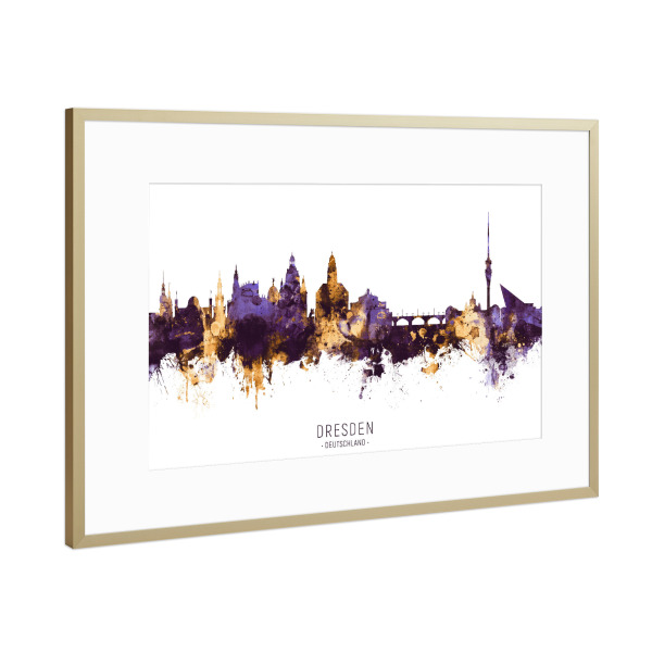 Poster mit Rahmen Gold "Dresden Germany Skyline PurpleGold" artboxONE - Städte,Städte / Dresden