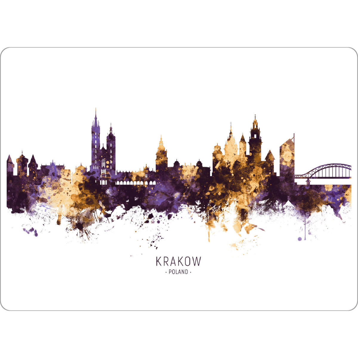 Tischset "Krakow Poland Skyline PurpleGold" artboxONE - Städte - Krakow,Poland,Skyline,Cityscape,Stadtbild,Watercolor,City - Bild krakow