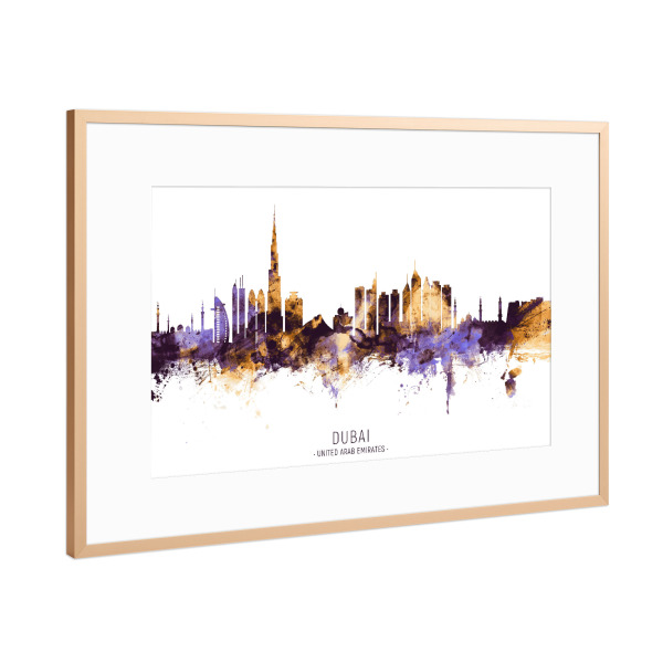 Poster mit Rahmen Kupfer "Dubai Skyline PurpleGold" artboxONE - Städte,Städte / Dubai