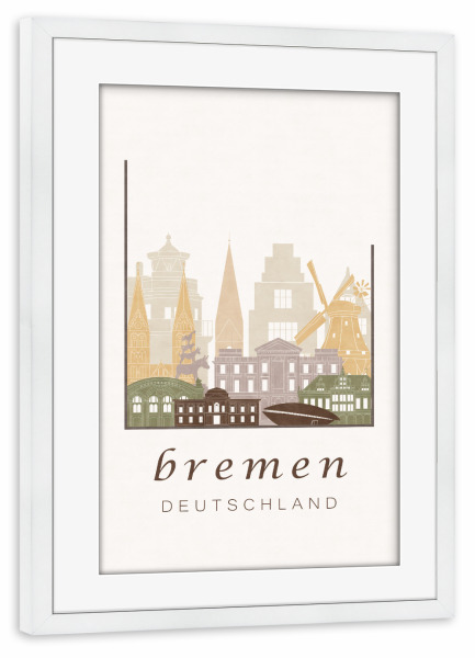 Poster mit Rahmen weiß "Bremen skyline, rustic" artboxONE - Städte,Architektur,Kartografie