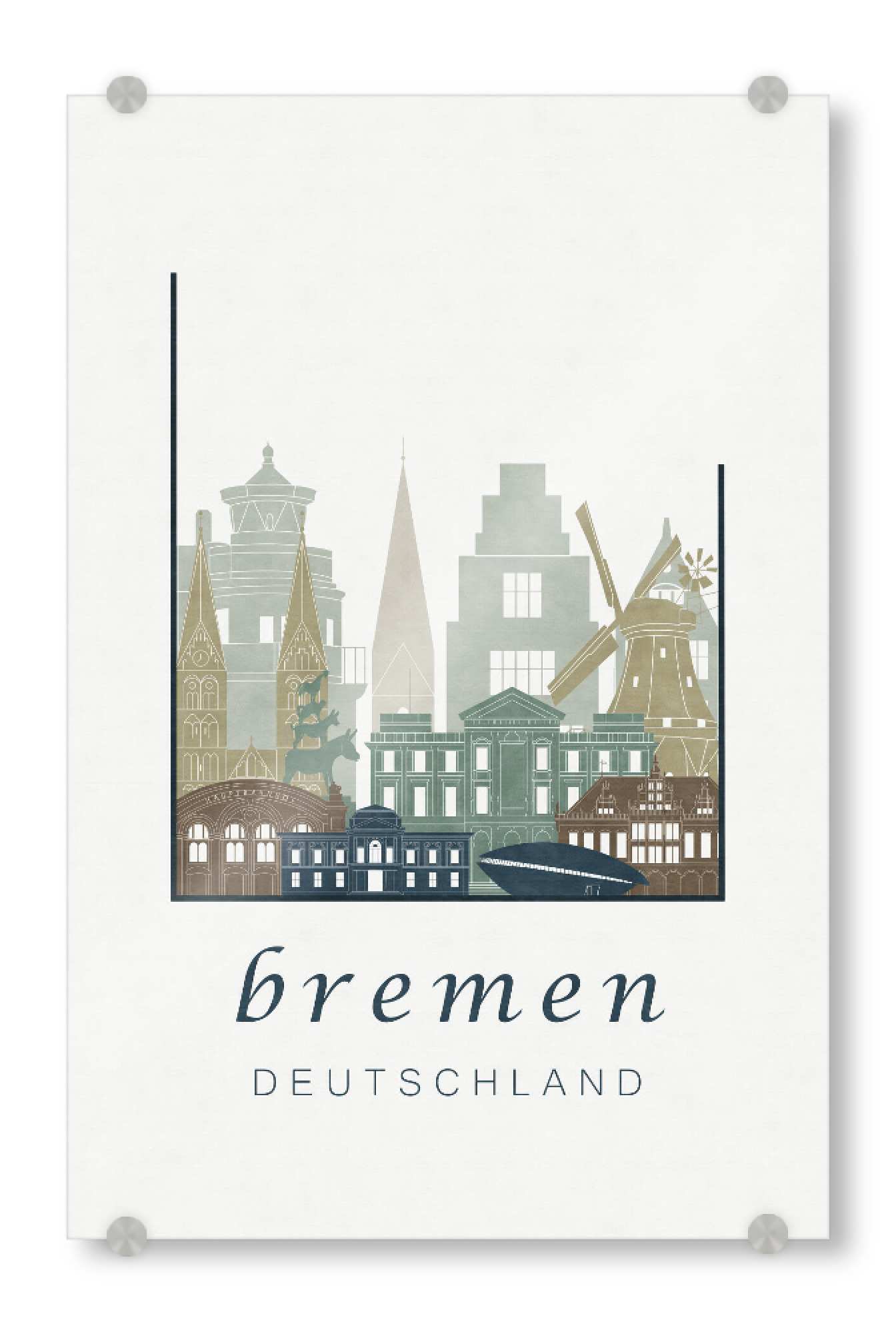 Acrylglasbild "Bremen skyline light blue" artboxONE - Städte,Architektur,Kartografie