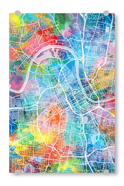 Acrylglasbild "Nashville map watercolor" artboxONE - Städte,Reise,Abstrakt,Kartografie