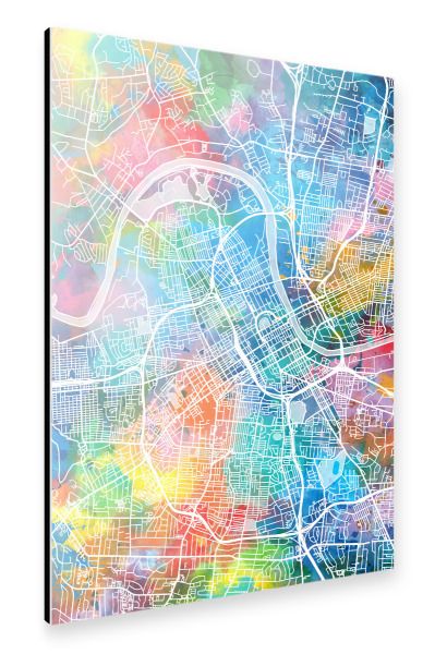Alu-Dibond "Nashville map watercolor" 30x20 cm artboxONE