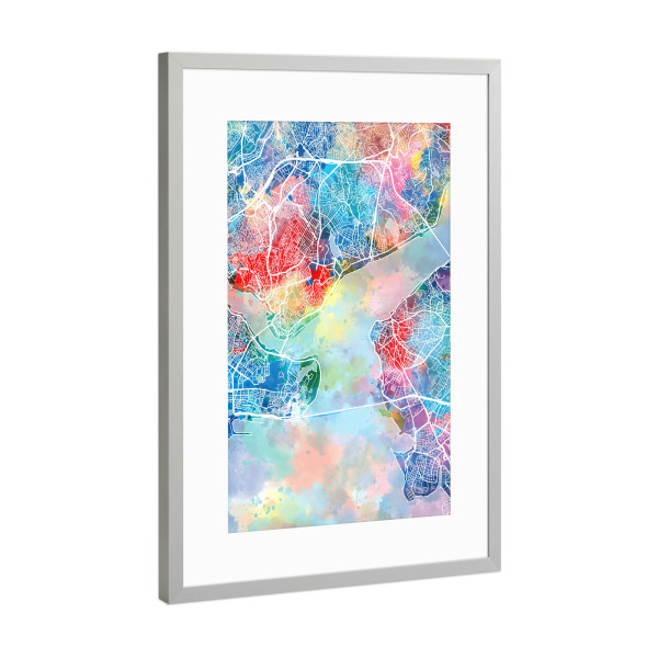 Poster mit Rahmen Silber "Istanbul map watercolor" artboxONE - Städte,Reise,Abstrakt,Städte / Istanbul,Kartografie