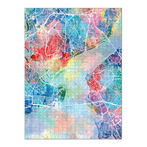 Puzzle Ravensburger "Istanbul map watercolor" artboxONE - Städte,Reise,Abstrakt,Städte / Istanbul,Kartografie