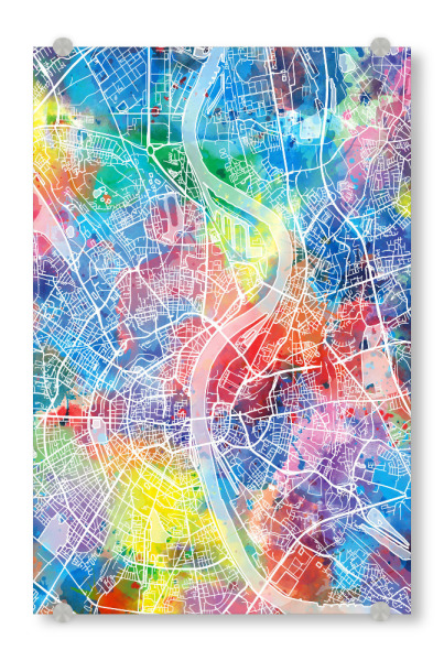 Acrylglasbild "Cologne map watercolor" artboxONE - Städte,Städte / Köln,Reise,Kartografie