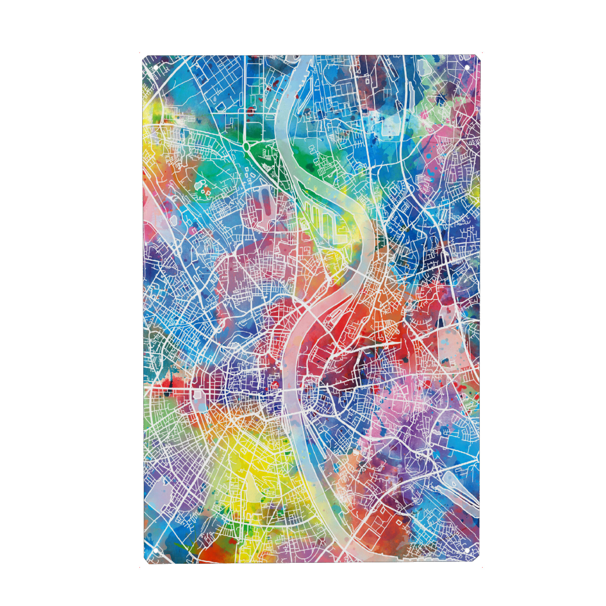 Metall Poster "Cologne map watercolor" artboxONE - Städte,Städte / Köln,Reise,Kartografie