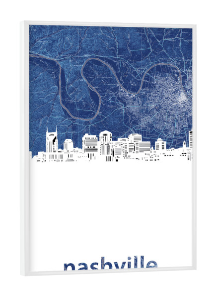 Poster mit weißem Rahmen "Nashville skyline map blue" artboxONE - Städte,Reise,Architektur,Kartografie