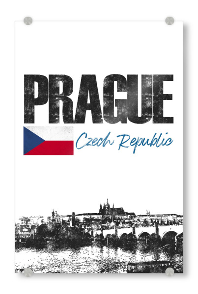 Acrylglasbild "Prag Skyline minimalistisch" artboxONE - Städte,Schwarzweiß,Städte / Prag - Tschechien,Europa,Reise,Stadt,Urlaub,Prag,Flagge,Typo