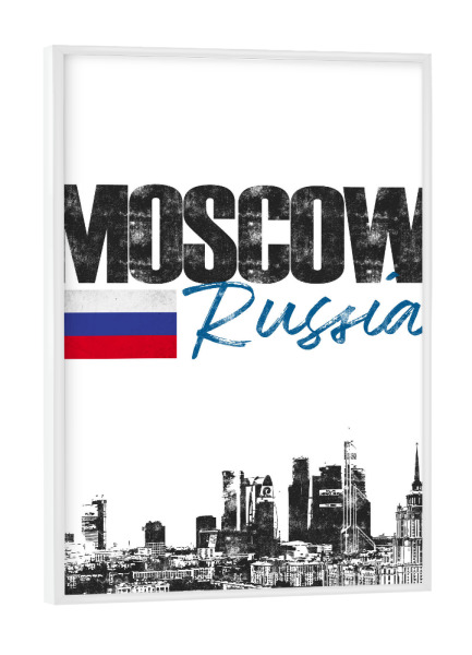 Poster mit weißem Rahmen "Moskau Skyline minimalistisch" artboxONE - Städte,Schwarzweiß