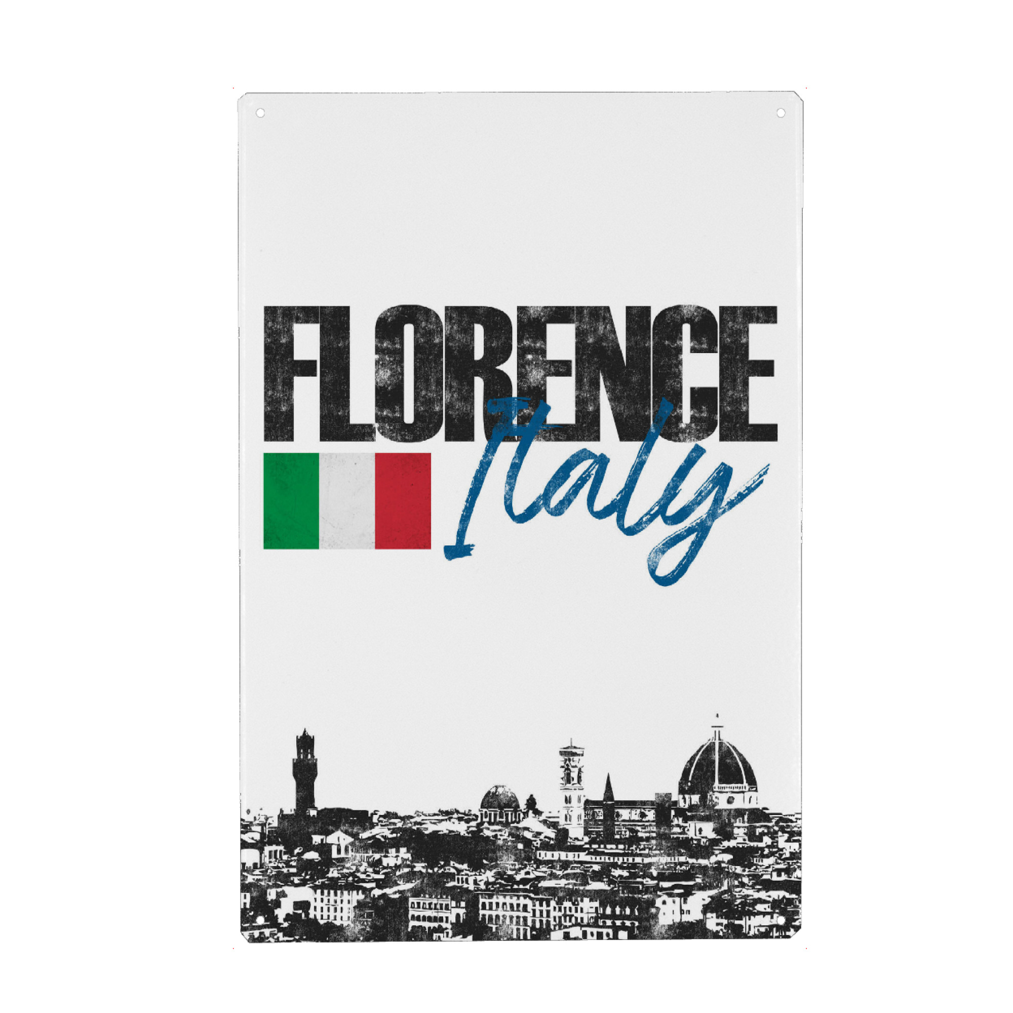 Holzbild "Florenz Skyline minimalistisch" artboxONE - Städte,Schwarzweiß - Italien,Urlaub,Reise,Stadt,Europa,Florence,Flagge