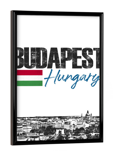 Poster mit schwarzem Rahmen "Budapest Skyline minimalistisch" artboxONE - Städte,Schwarzweiß
