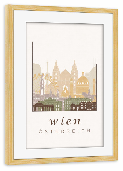 Poster mit Rahmen kiefer "Vienna skyline, rustic" artboxONE - Städte,Architektur,Städte / Wien
