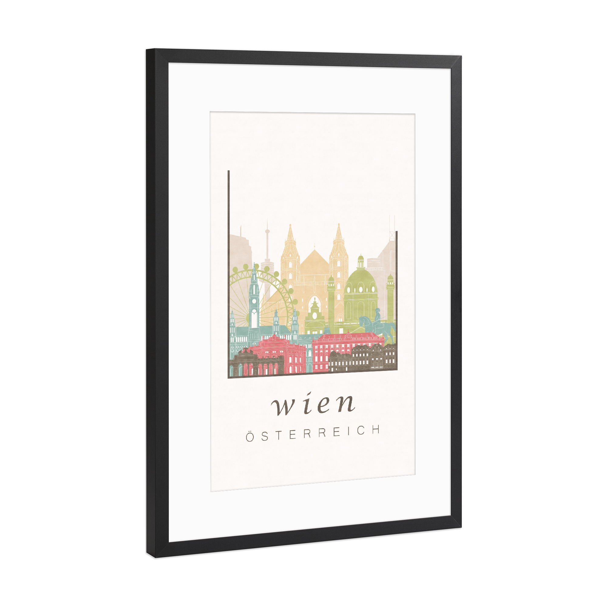 Poster mit Rahmen Schwarz (Metallic) "Vienna skyline, pastel" artboxONE - Städte,Architektur,Städte / Wien