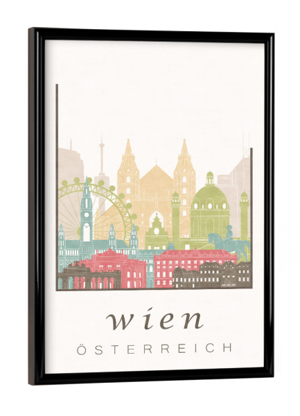 Poster mit schwarzem Rahmen "Vienna skyline, pastel" artboxONE - Städte,Architektur,Städte / Wien