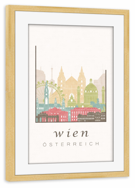 Poster mit Rahmen kiefer "Vienna skyline, pastel" artboxONE - Städte,Architektur,Städte / Wien