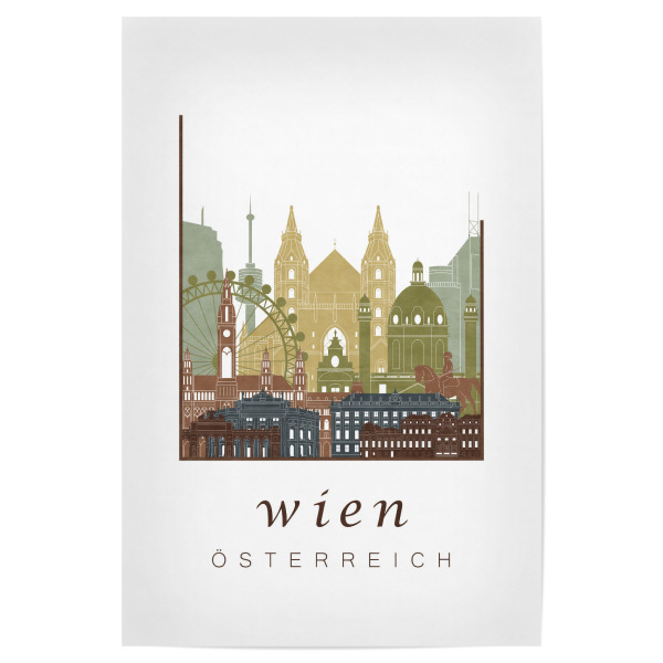 Poster "Vienna skyline light brown" artboxONE - Städte,Architektur,Städte / Wien,Kartografie