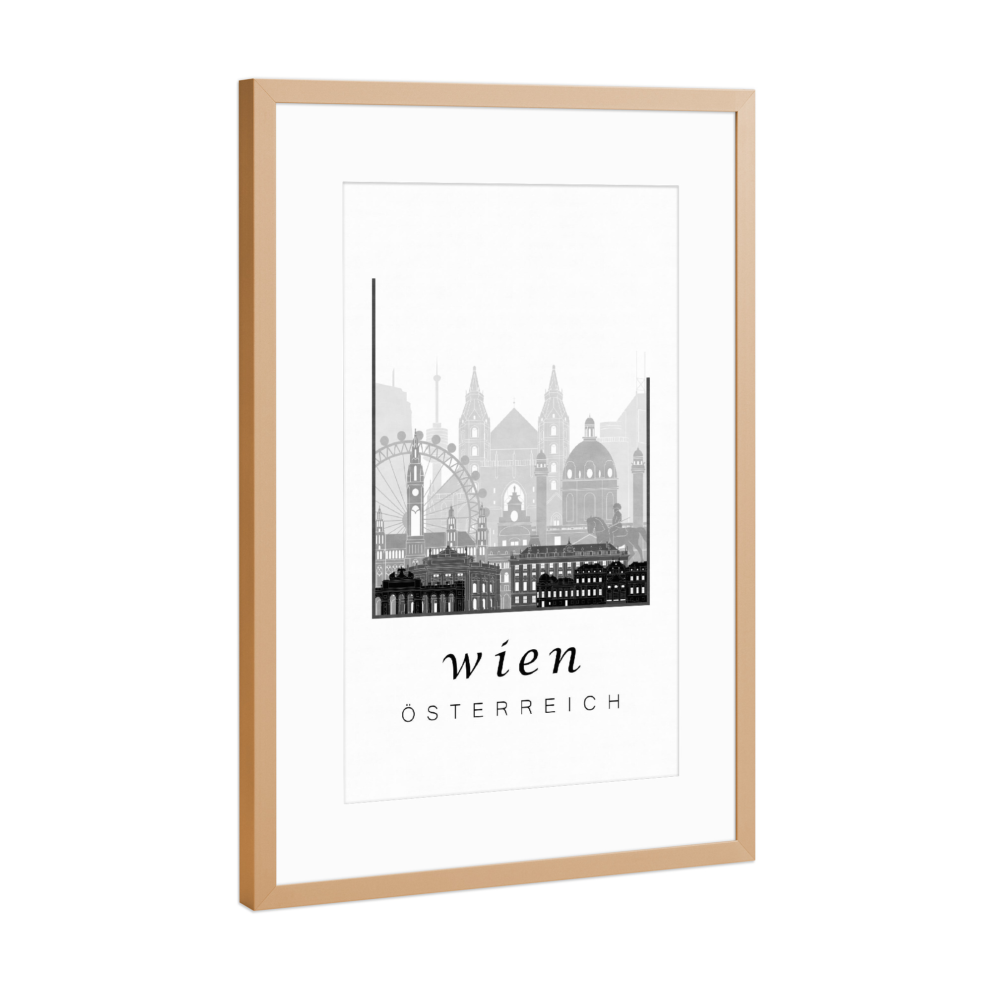 Poster mit Rahmen Kupfer "Vienna skyline black & white" artboxONE - Städte,Schwarzweiß,Architektur,Städte / Wien