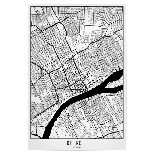 Poster 30x20 cm "Detroit map minimal" artboxONE - Städte,Reise,Schwarzweiß,Kartografie