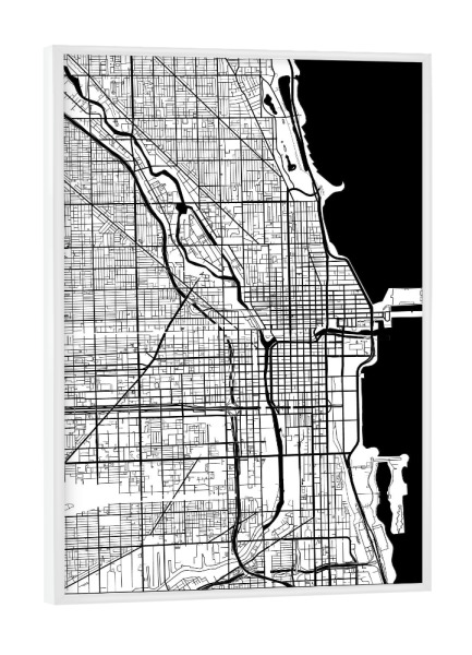 Poster mit weißem Rahmen "Chicago map minimal" artboxONE - Städte,Reise,Schwarzweiß,Städte / Chicago,Kartografie