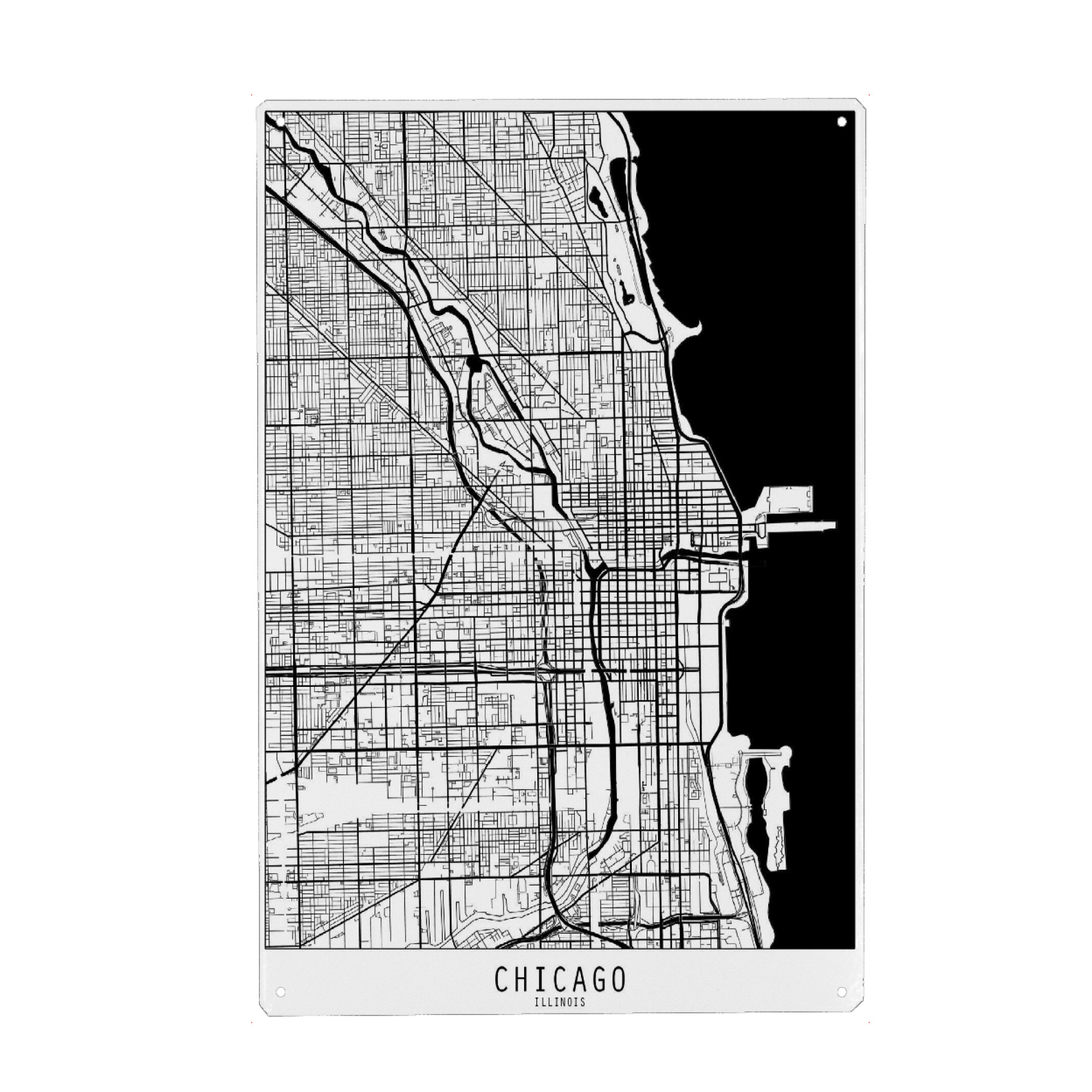 Metall Poster "Chicago map minimal" artboxONE - Städte,Reise,Schwarzweiß,Städte / Chicago,Kartografie