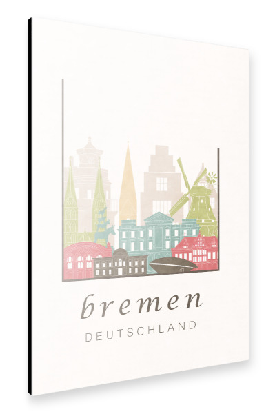 Alu-Dibond "Bremen skyline, pastel" 30x20 cm artboxONE