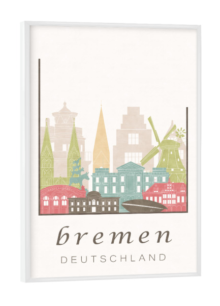 Poster mit weißem Rahmen "Bremen skyline, pastel" artboxONE - Städte,Architektur,Kartografie