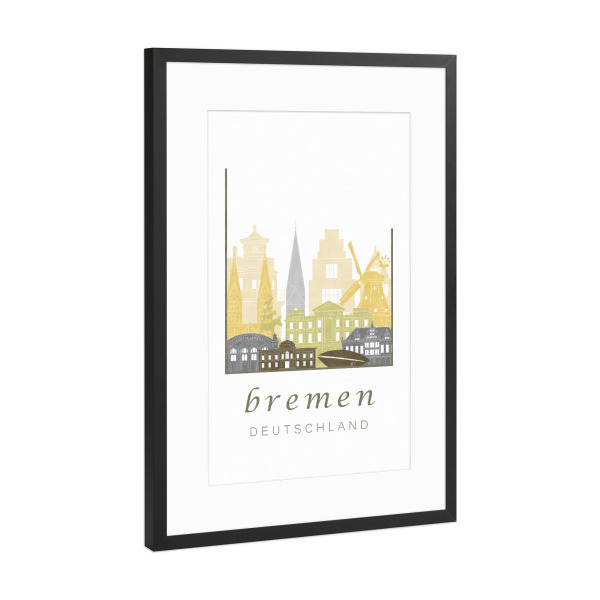 Poster mit Rahmen Schwarz (Metallic) "Bremen skyline desert" artboxONE - Städte,Kartografie