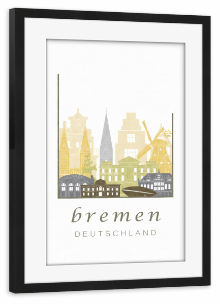 Poster mit Rahmen schwarz "Bremen skyline desert" artboxONE - Städte,Kartografie - Bremen,Germany,Deutschland,Skyline,Cityscape,Travel,Architecture