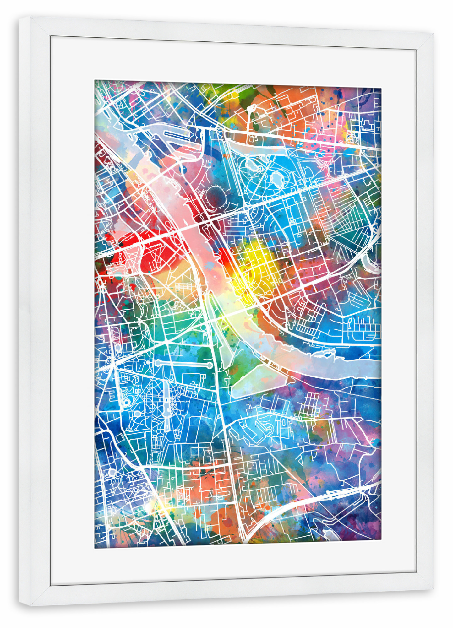 Poster mit Rahmen weiß "Warsaw map watercolor" artboxONE - Städte,Reise,Abstrakt,Kartografie