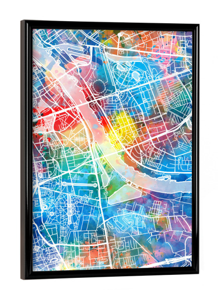 Poster mit schwarzem Rahmen "Warsaw map watercolor" artboxONE - Städte,Reise,Abstrakt,Kartografie