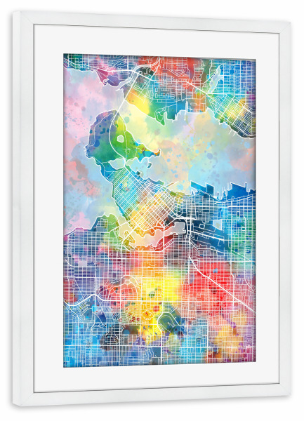 Poster mit Rahmen weiß "Vancouver map watercolor" artboxONE - Städte,Reise,Abstrakt,Kartografie