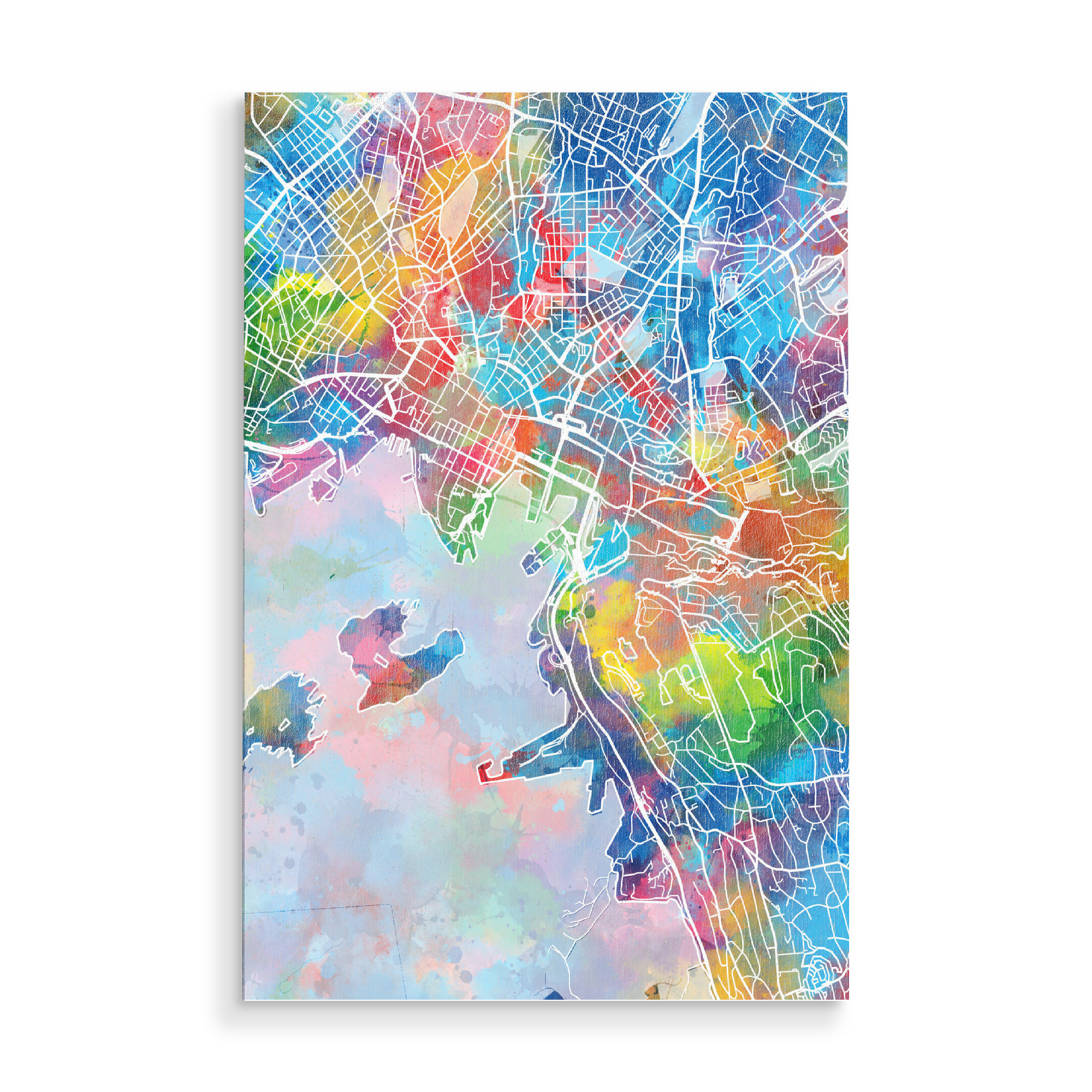 Holzbild "Oslo map watercolor" artboxONE - Städte,Reise,Abstrakt,Kartografie