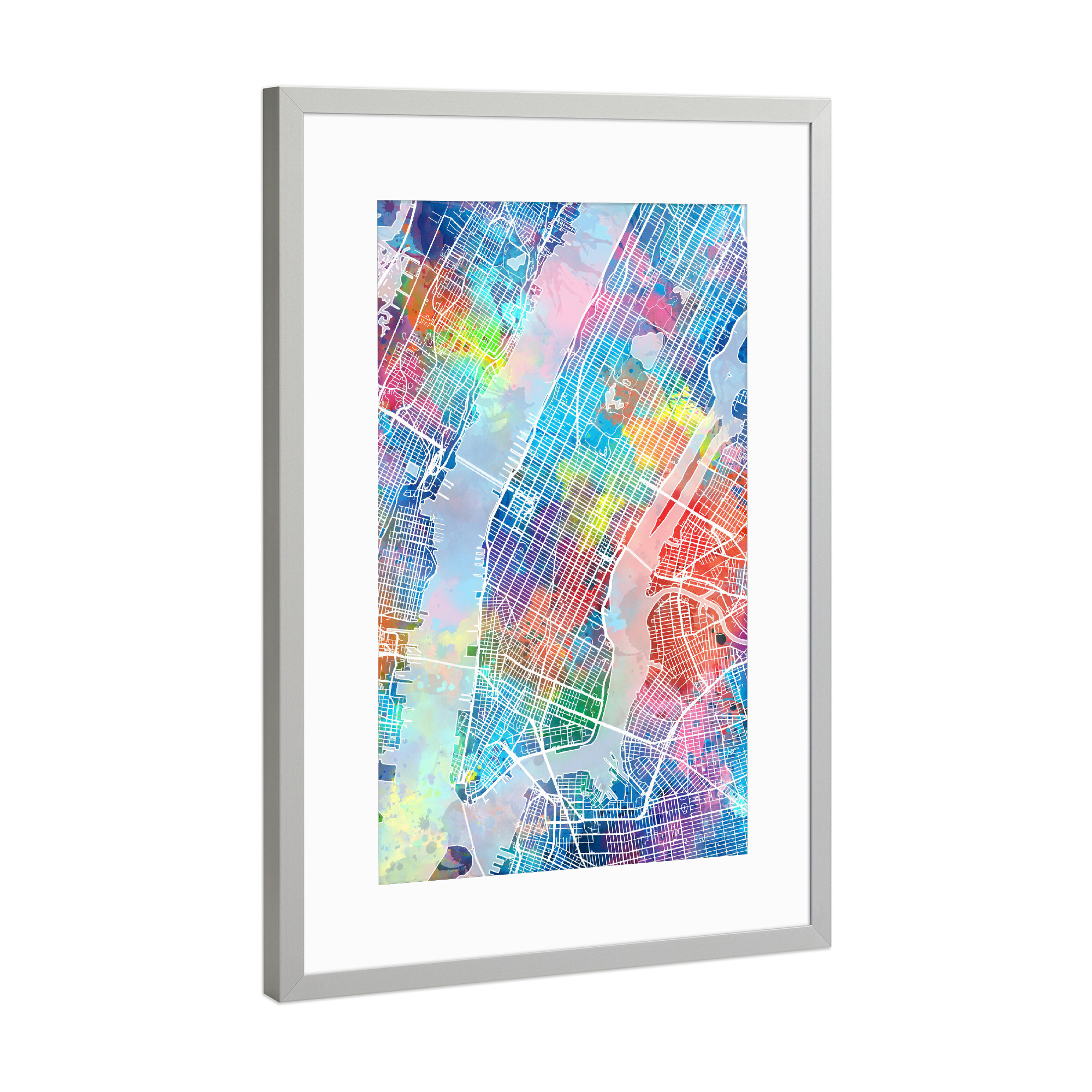 Poster mit Rahmen Silber "New york map watercolor" artboxONE - Städte,Städte / New York,Reise,Abstrakt,Kartografie