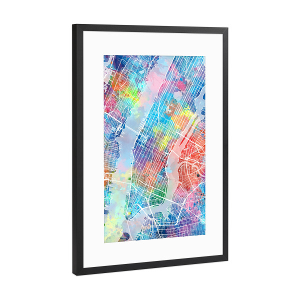 Poster mit Rahmen Schwarz (Metallic) "New york map watercolor" artboxONE - Städte,Städte / New York,Reise,Abstrakt,Kartografie