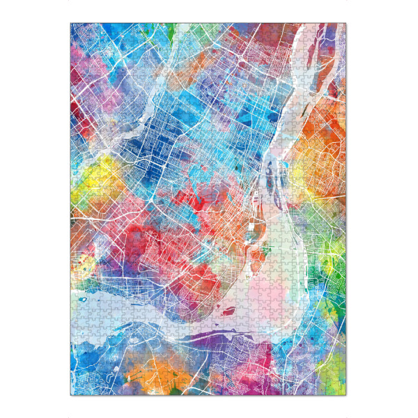 Puzzle Ravensburger "Montreal map watercolor" artboxONE - Städte,Reise,Abstrakt,Kartografie