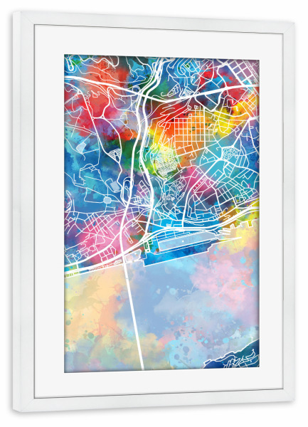 Poster mit Rahmen weiß "Lisbon map watercolor" artboxONE - Städte,Reise,Abstrakt,Kartografie