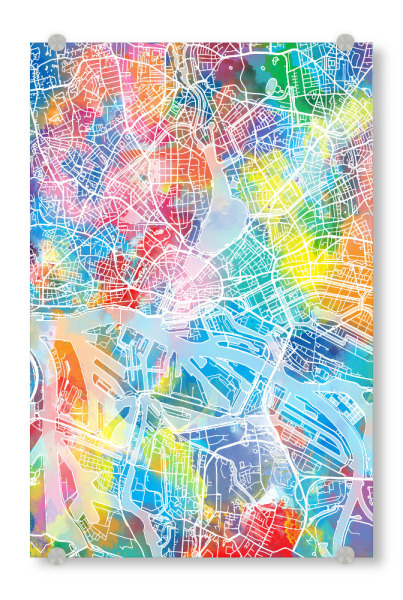 Acrylglasbild "Hamburg map watercolor" artboxONE - Städte,Städte / Hamburg,Reise,Abstrakt,Kartografie