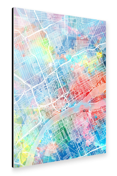 Alu-Dibond "Detroit map watercolor" 30x20 cm artboxONE