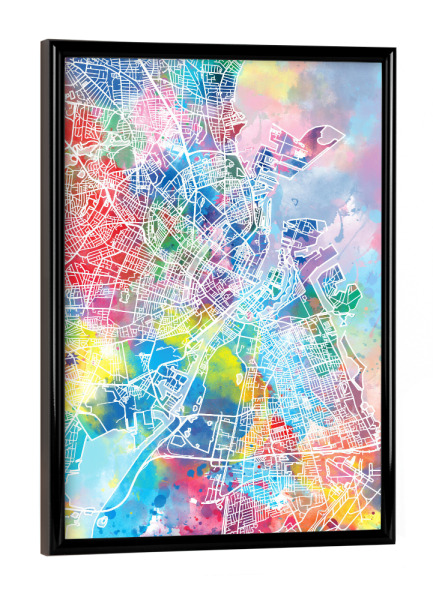 Poster mit schwarzem Rahmen "Copenhagen map watercolor" artboxONE - Städte,Reise,Städte / København,Kartografie