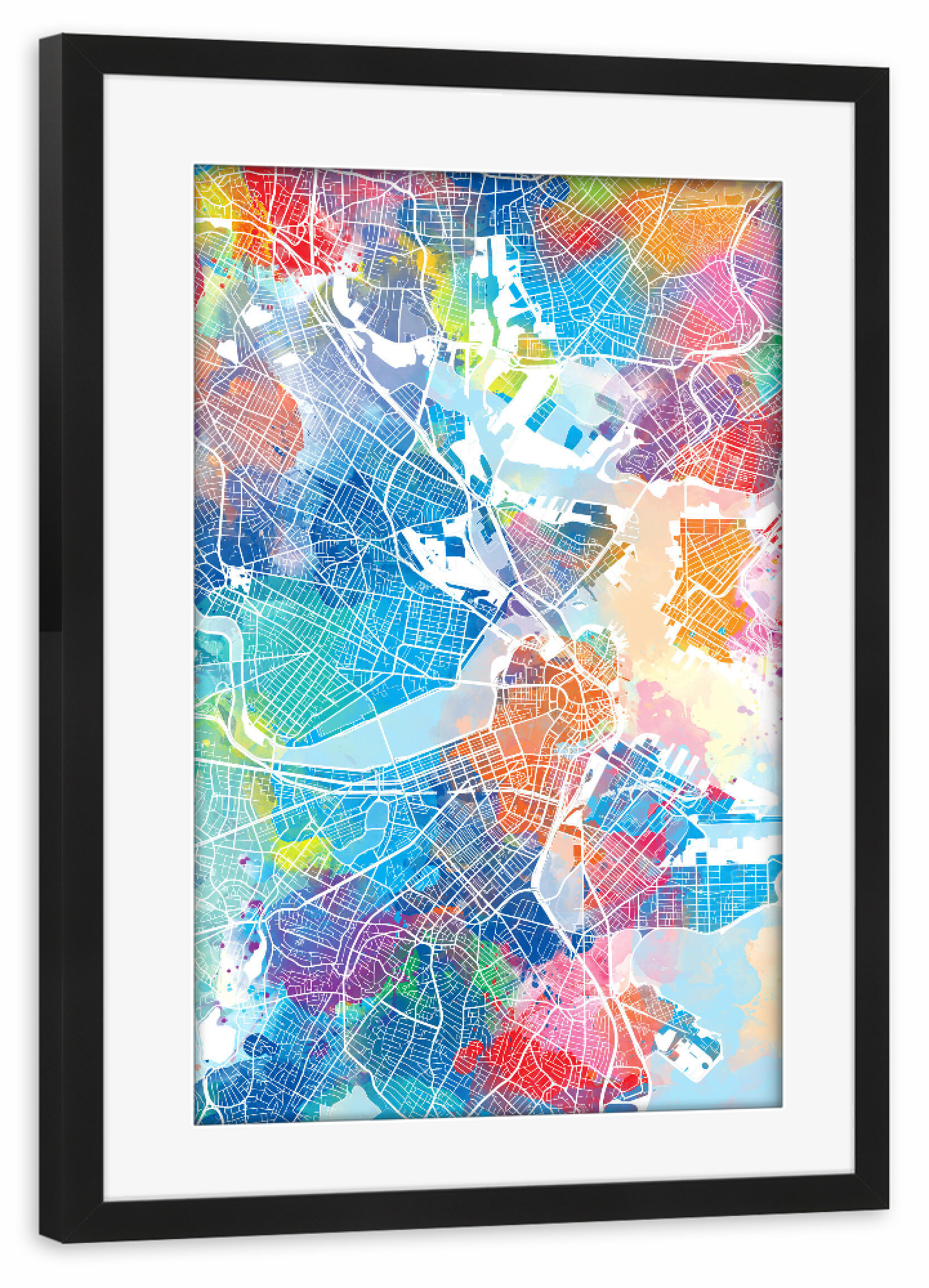 Poster mit Rahmen schwarz "Boston map watercolor" artboxONE - Städte,Reise,Städte / Boston,Kartografie