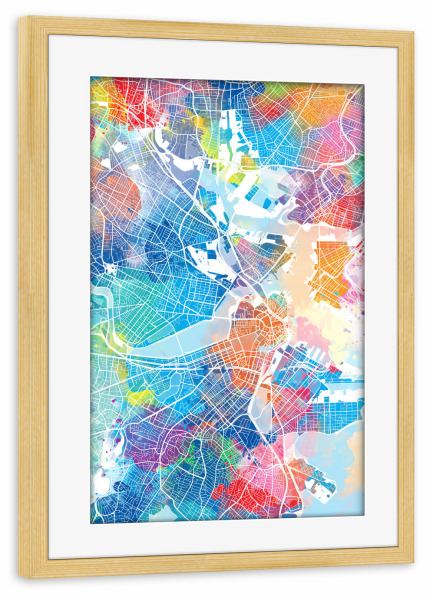 Poster mit Rahmen kiefer "Boston map watercolor" artboxONE - Städte,Reise,Städte / Boston,Kartografie
