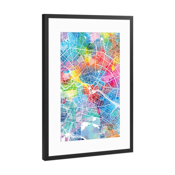 Poster mit Rahmen Schwarz (Metallic) "Berlin map watercolor" artboxONE - Städte,Städte / Berlin,Reise,Kartografie