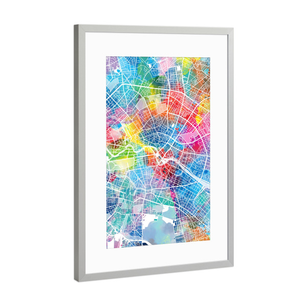 Poster mit Rahmen Silber "Berlin map watercolor" artboxONE - Städte,Städte / Berlin,Reise,Kartografie
