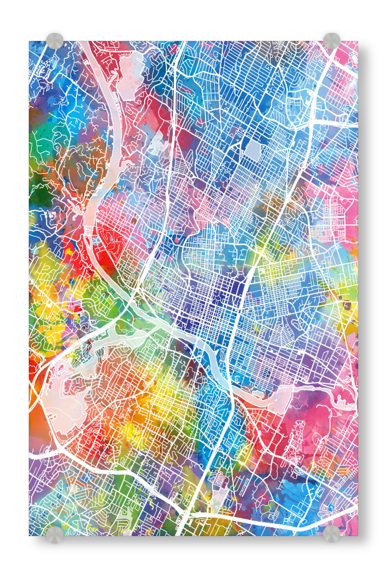 Acrylglasbild "Austin map watercolor" artboxONE - Städte,Reise,Städte / Weitere,Kartografie